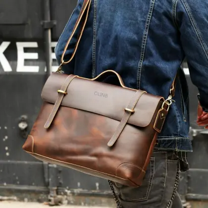 Custom Logo Business Men Leather Laptop Briefcase