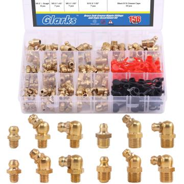 Glarks 156Pcs Metric & SAE Hydraulic Fittings: Grease Nipples & Brass Fittings
