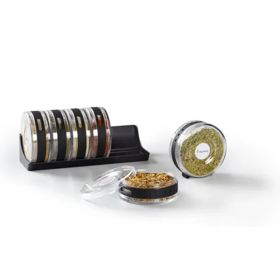 brand new unique plastic round cylindra spice rack in black for kitchen tool
