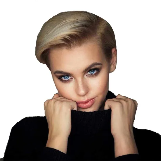 Rebecca Women Ombre Short Pixie Cut Human Hair Front Lace Wigs Dark brown Short Straight Wigs human Hd Lace Wig For Black Woman