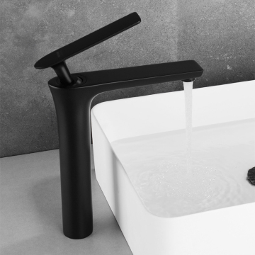 Modern Black Water Brass Bathroom Sink Faucet