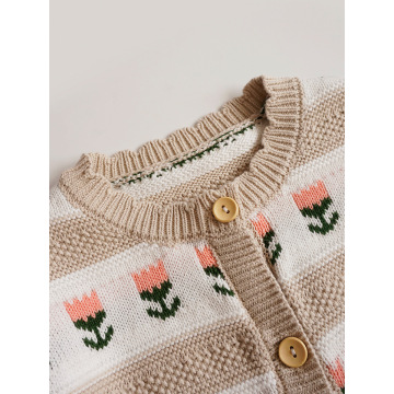 Giacca per cardigan a maglia con scollo a fiori maglione per bambini