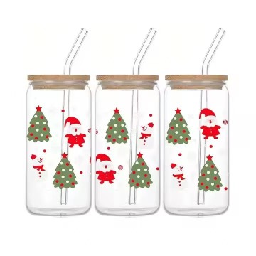 Custom logo glass drinking jar with bamboo lid