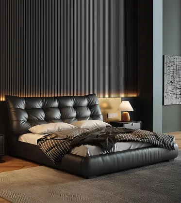 Modern Italian Luxury Double Bed Soft Leather