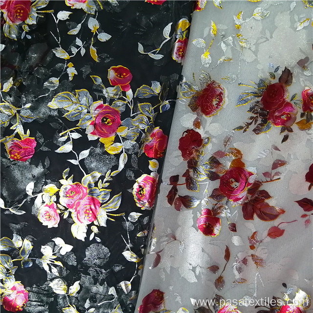 stretch mesh foil floral printed lace fabric