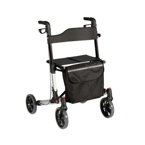 Double Folding Aluminum Rollator with Bag and Seat