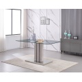 Mesa de jantar de vidro quadrado com base de aço MDF