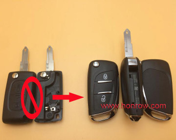 Hot sale products-- Peugeot 2 button modified flip remote key blank with NE73 206 Blade -- With battery place (No Logo)