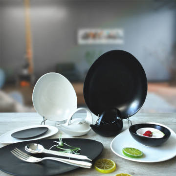 Black and White Matte Ceramic Dinner Set - Plates, Bowls, Tea Pot