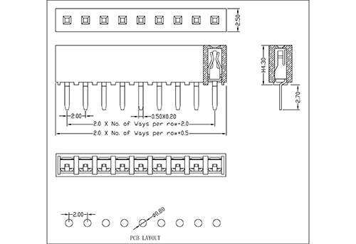 2.0 mm Female Header Single Row Straight Type Prevent Tin H4.3 FHDS03-XXSXXX