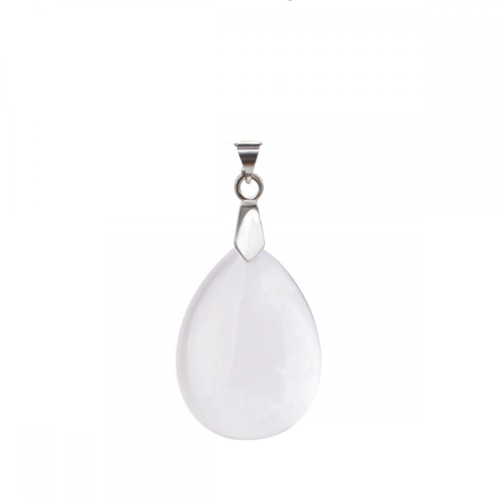 Collier pendentif en forme de goutte de cristal naturel à quartz 28x35MM avec chaîne en argent de 45 cm