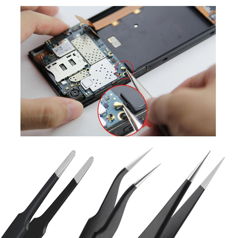 6/9/10Pcs ESD Tweezers Set Stainless Steel Anti-static Precision Tweezers Repair Tool Kit for Electronic Watch Mobile Phone