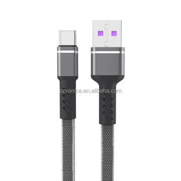Aleación de zinc de alta calidad USB 2.0 Tipo -C Cable de datos de tejido de tela - 5A Cargo rápido 1 m/1.5m/2m