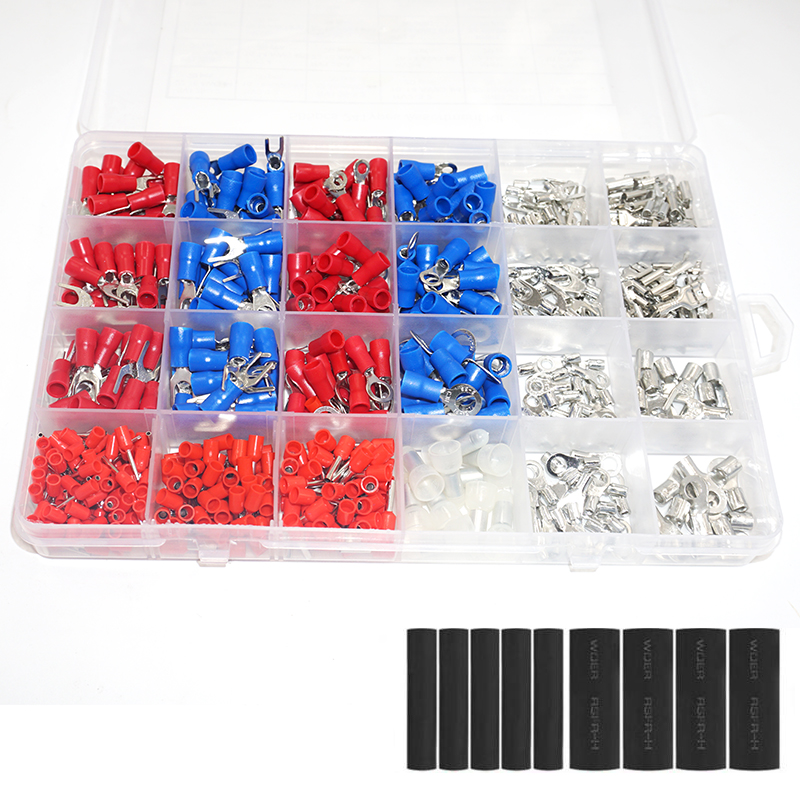 585pcs 24types Insulated Fork U-type Set Ferrule Terminals Connectors Assortment Kit Electrical Crimp Spade Ring Butt plier