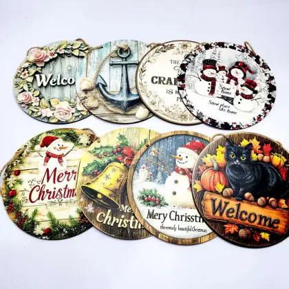 Retro Santa Claus Christmas Wreath Print Home Decor