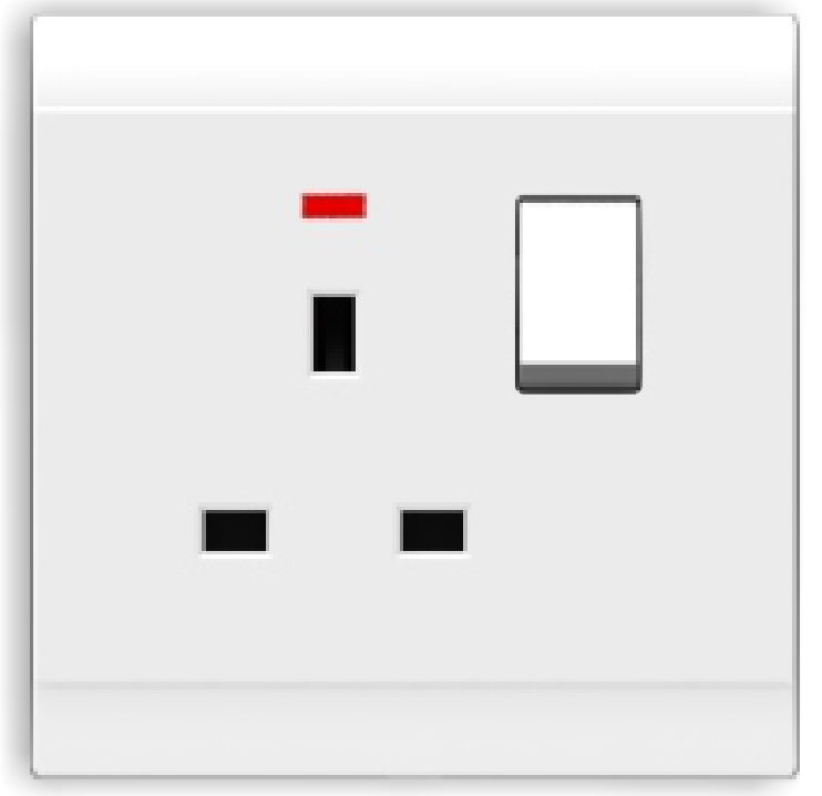 13A square socket with switch and neon light