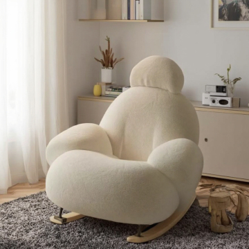 Scandinavian White Rocking Chair & Cute Cream Sofa for Bedroom