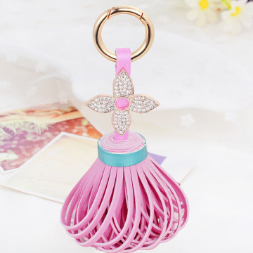 2016 new arrival hot selling tassel dress style flower alloy rhinestone keychains