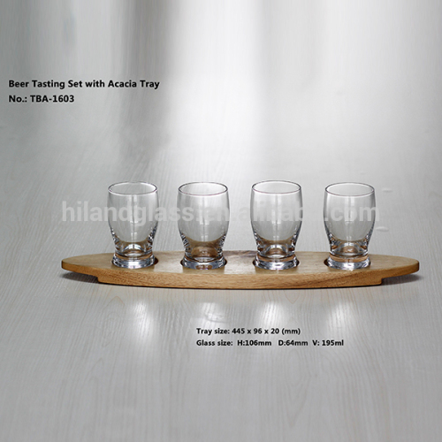 195ml beer tasting glass with wooden tray