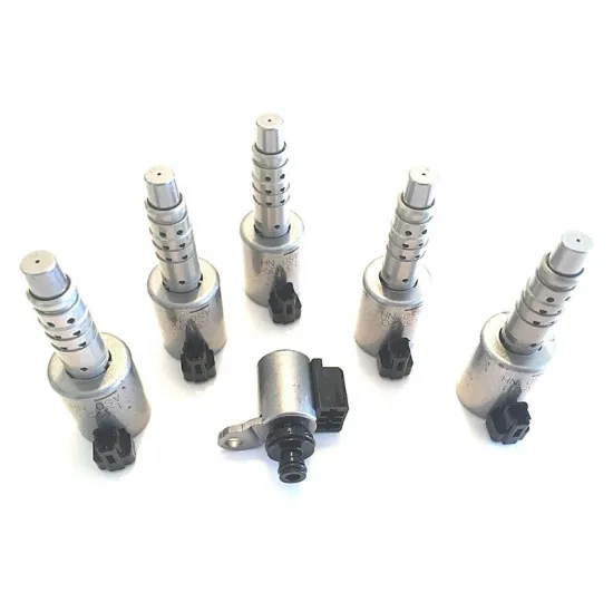 6pcs Set of Transmission Solenoids for Various Automotive Brands including Nissan, Mitsubishi, GM, Renault, and Suzuki