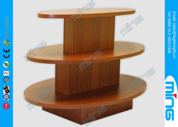 Custom Oval Shape 3 Step Wooden Store Displays Table For Gift Shops