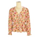 groothandel designer v-hals zomer blouse mode dames bloemen lange mouw vrouwen blouse tops