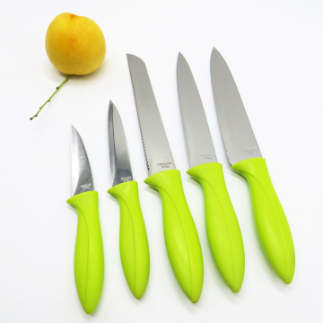 PP Green 5 Piece Kitchen Knife Set for Fruit, Vegetables, and Meat Carving