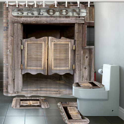 180*180cm Rustic Old Wooden Barn Door Western Shower Curtain Bathroom Set Toilet Cover Mat Non Slip Rug Home Decor $24.80 ~ $46.