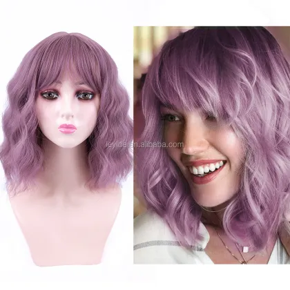 AliLeader Pink 14'' Short Curly Women Girl's Charming Synthetic Wig with Air Bangs