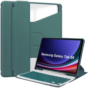 Samsung Galaxy Tab S9 11インチワイヤレスキーボードのペンホルダー付き360度回転革ケース
