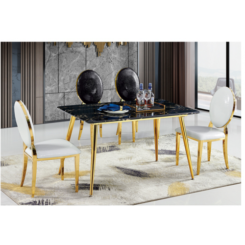 Table And Chairs Modern white marble stainless steel dining table Manufactory