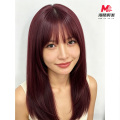 ナチュラルな前髪付きのスタイリッシュな赤紫ウィッグ