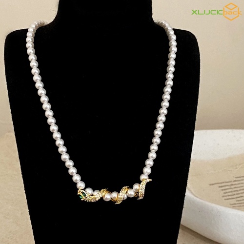 Elegant Pearl Beads Serpentine Design 18k Necklace