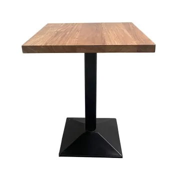 Square Walnut Wood Top Metal Base Table for Cafes and Restaurants