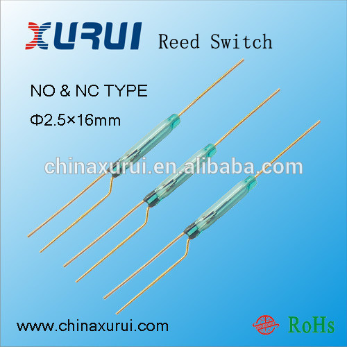 green color golden contact magnetic reed switch , changeover 3 pins glass reed switch