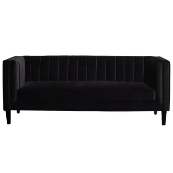 Modern Wooden Leg 3 Seater Sofa with Black Velvet upholstery - Perfect Wedding Couch