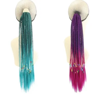 soft synthetic braid hair drawstring ponytail, low temperature fiber free diy clip braided ponytail extension