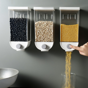 1 piece 1000ml / 1500ml press output grain storage box wall-mounted storage tank household cereal rice container oat dispenser