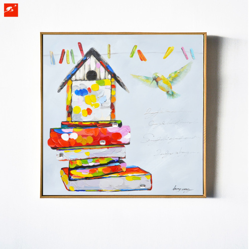 Handmade Cartoon Bird and Nest Oil Painting