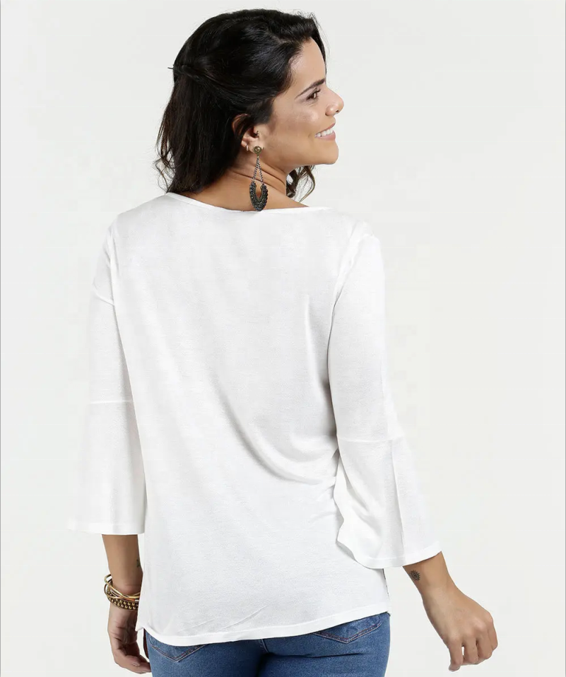 V Neck Three Quarter Sleeve Blouse Tops