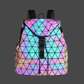 Custom fashion noctilucent effect PU backpack leather geometric reflective luminous backpacks versatile cool style women's bag