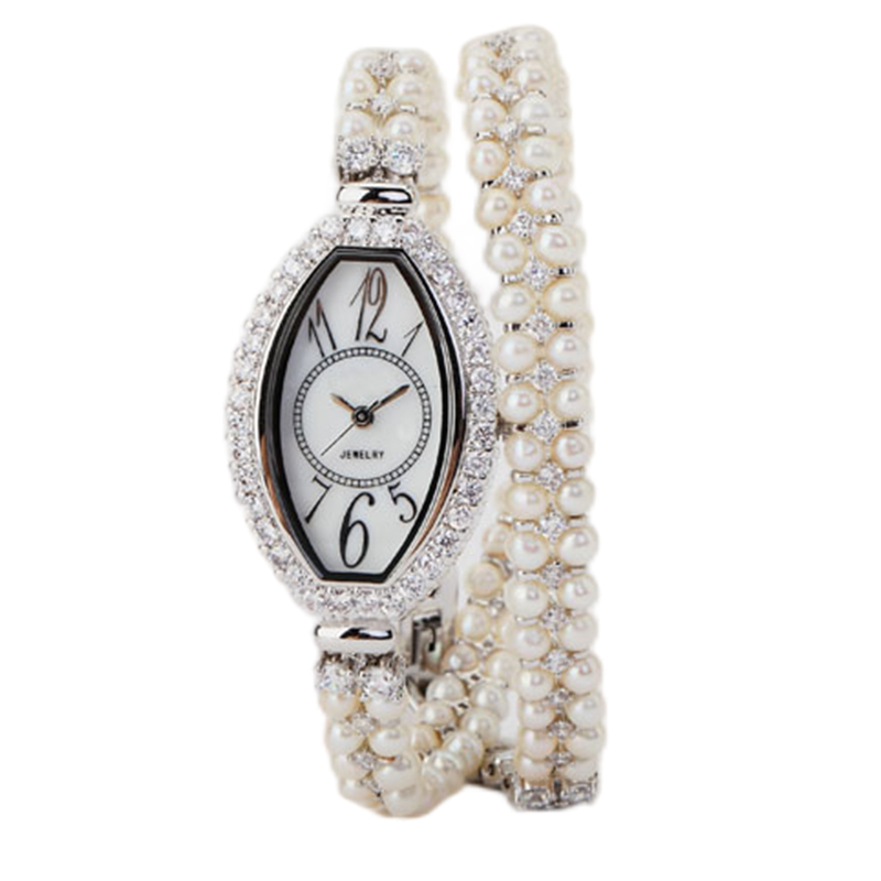 Luxus Perlenschmuck Armband Quarz Damen Uhr