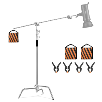 SOONPHO 10ft Heavy Duty Adjustable Stainless Steel C-Stand for Photo Studio Photography
