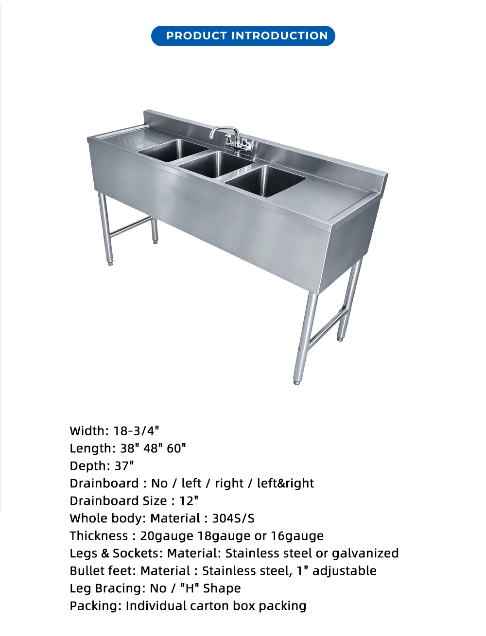 Three Compartment Stainless Steel Restaurant Sink X