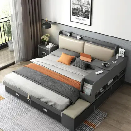 Modern Minimalist Double Bed Tatami Storage Bed for Small Apartments