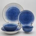 Lüks el boyalı stil mavi seramik yemek porselen yemek seti