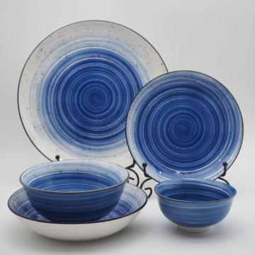 Set de cena de porcelana de cerámica de cerámica azul pintada a mano de lujo