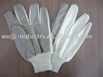 cotton woven glove with pvc dots