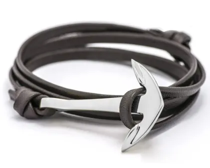 black leather rope custom mens silver charm bracelet