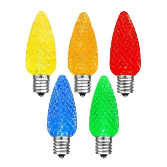 C9 LED Faceted Candle Shape Multi-Color Replacement Christmas Lights